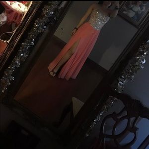 Coral Rhinestone Corset Prom Dress